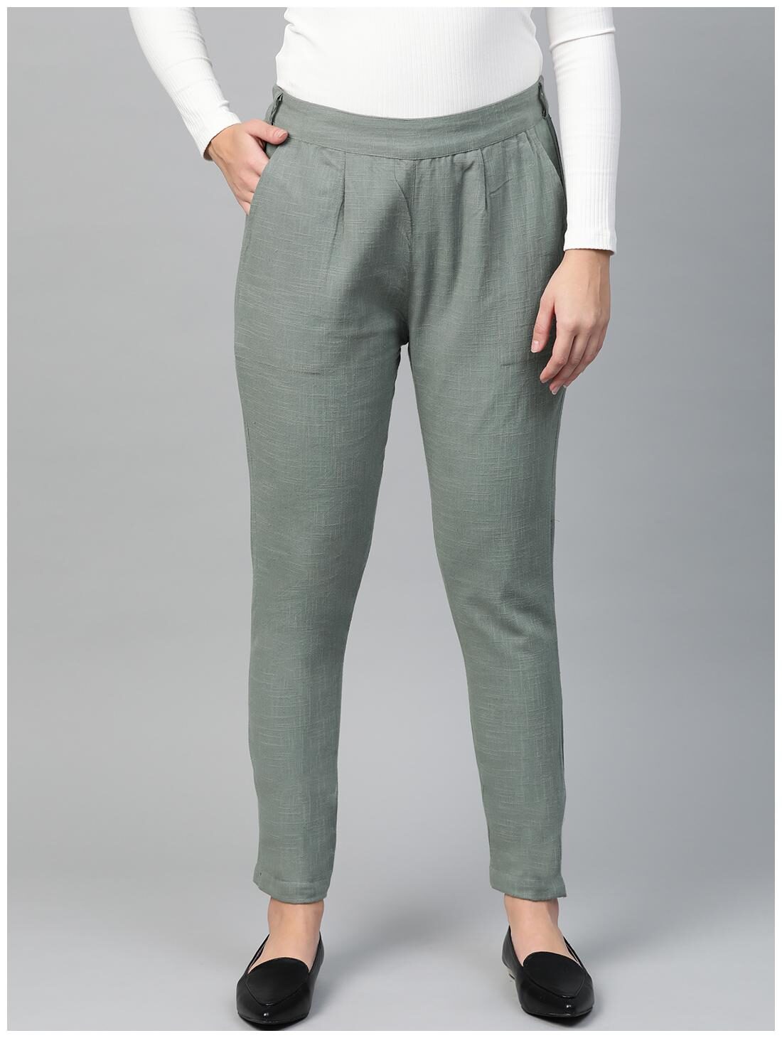 

SANVIYA Women GREY Regular fit Regular trousers