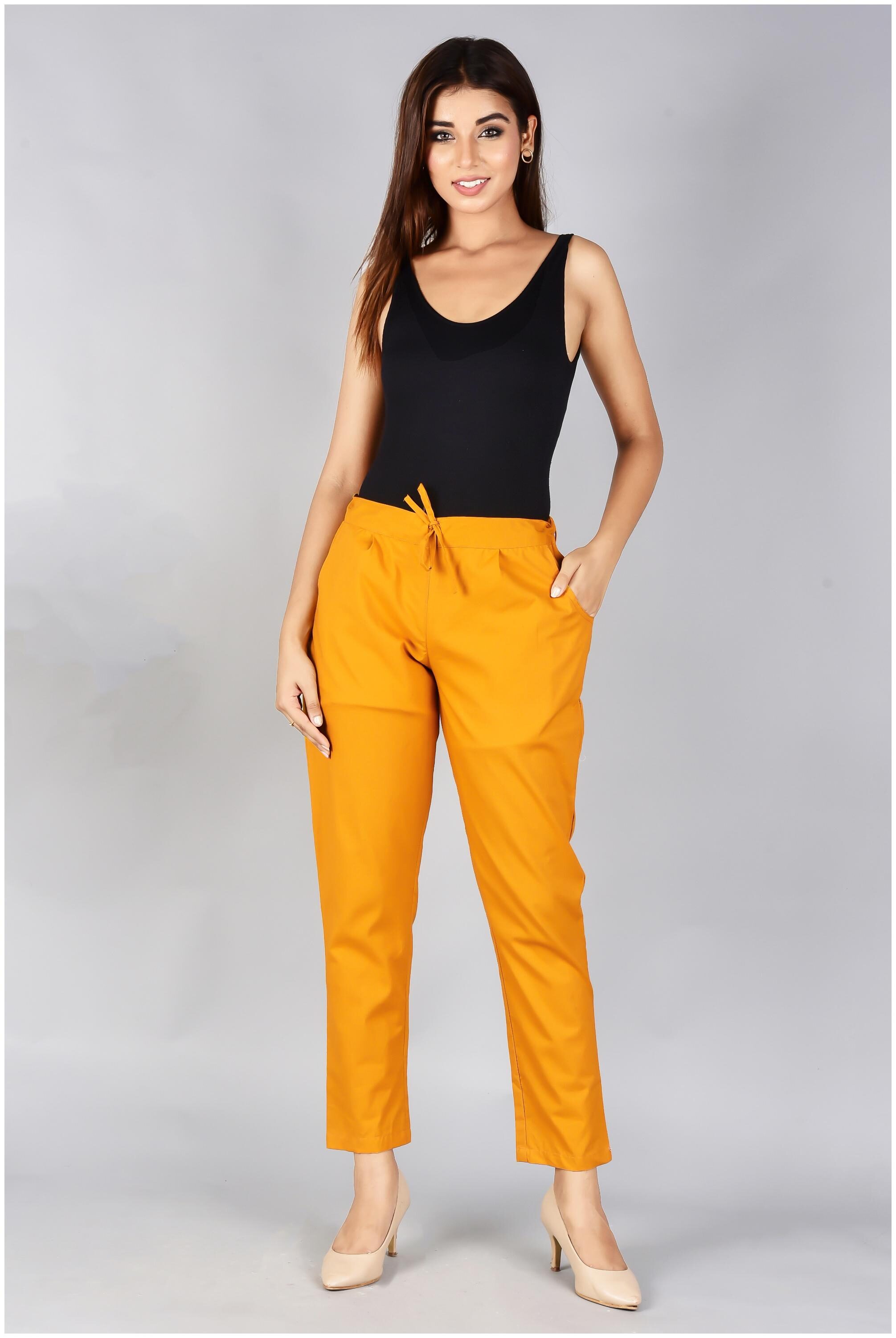 

SANVIYA Womens Solid Cotton Regular Fit Mid Rise Ankle Length Pleated Casual Knot trouser