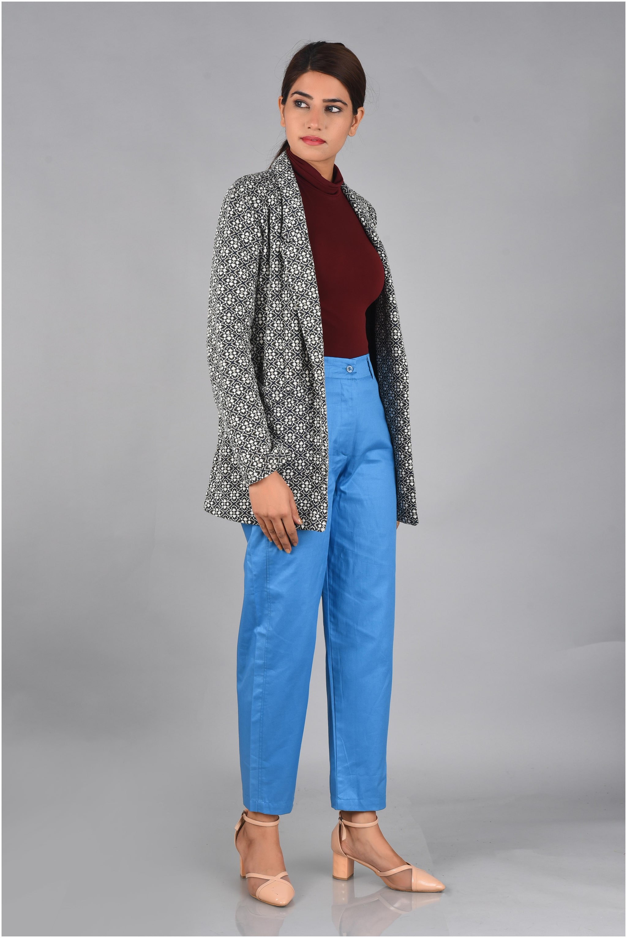 

Sanviya Women Blue Cotton Solid Office Wear Trouser Pants