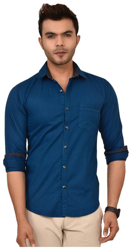 

Sapper Men Blue Solid Slim Fit Casual Shirt