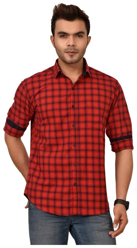 

Sapper Men Red Checked Slim Fit Casual Shirt