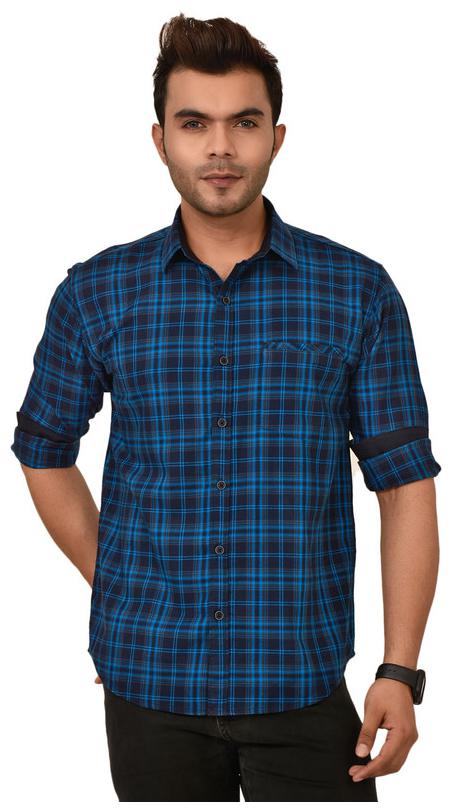 

Sapper Men Blue Checked Slim Fit Casual Shirt