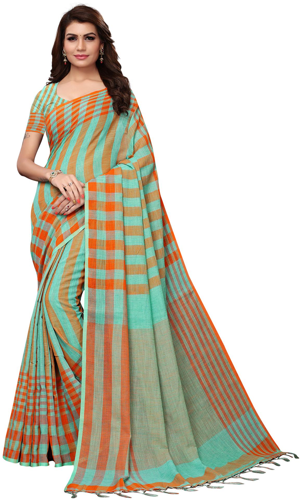 

Saree Mall Beige Pink Party Wear Linen Handloom Solid Saree With Unstitched Blouse