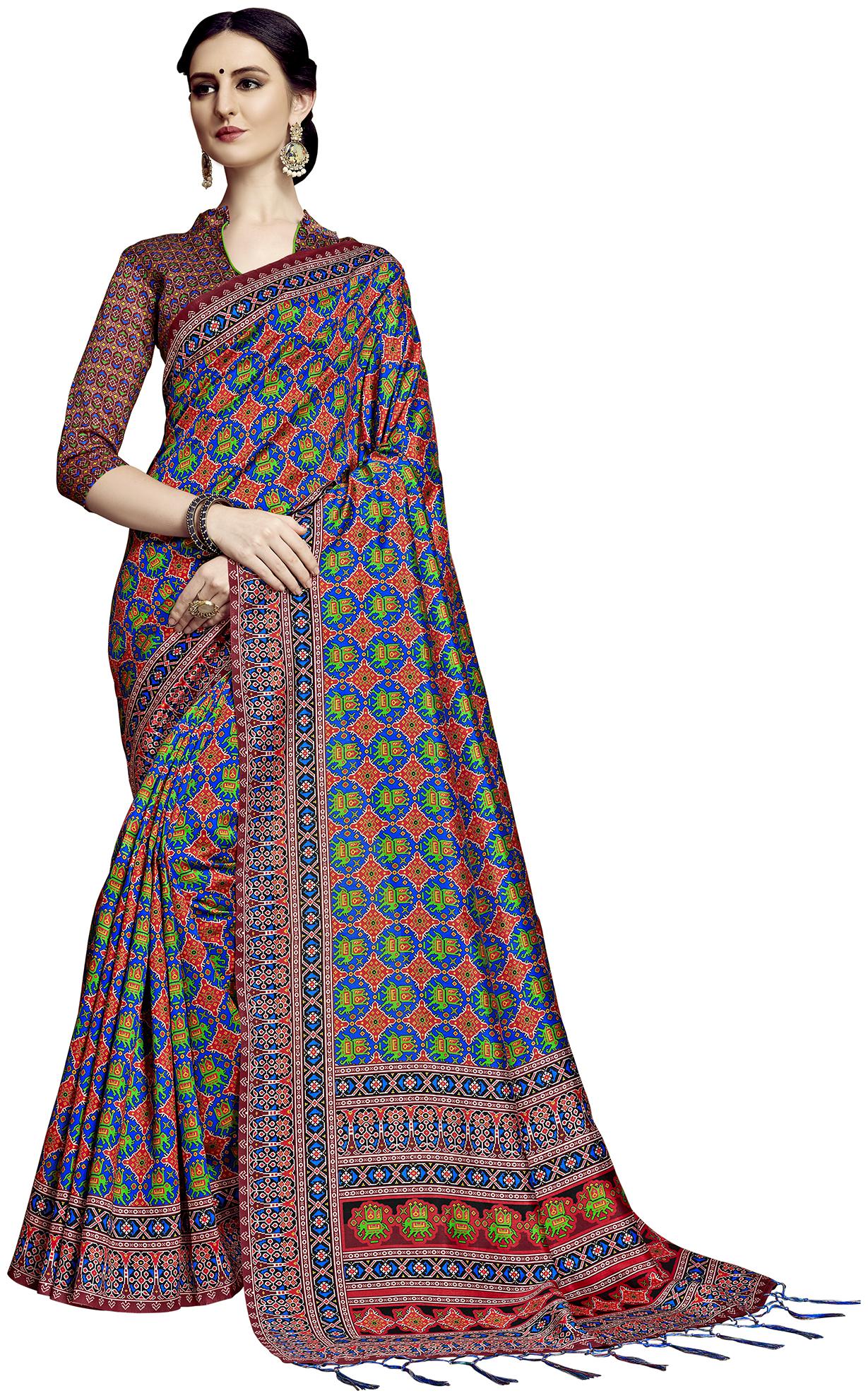 

Saree Mall Blue Festive Wear Patola Silk Patola Saree With Unstitched Blouse