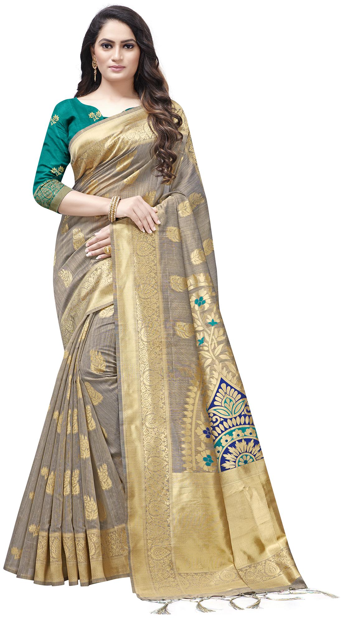 

Saree Mall Beige Festive Wear Cotton Silk Woven Saree With Unstitched Blouse