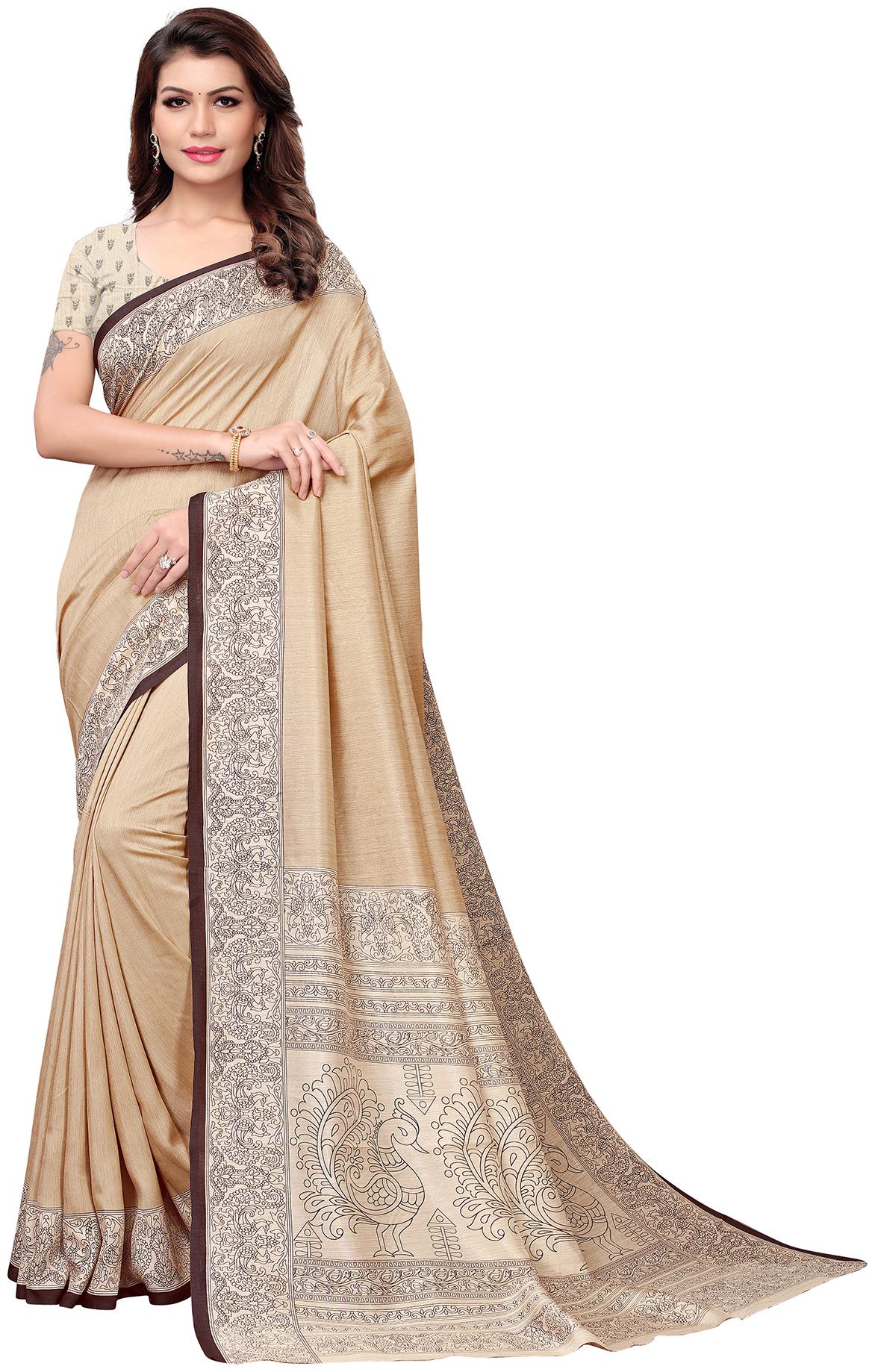 

Saree Mall Beige Casual Art Silk Solid Saree With Unstitched Blouse