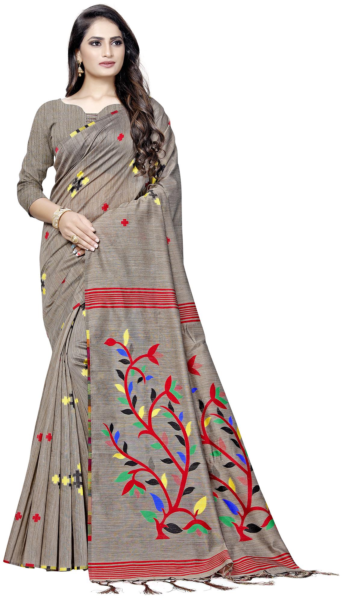 

Saree Mall Brown Woven Banarasi Designer Saree With Blouse With blouse