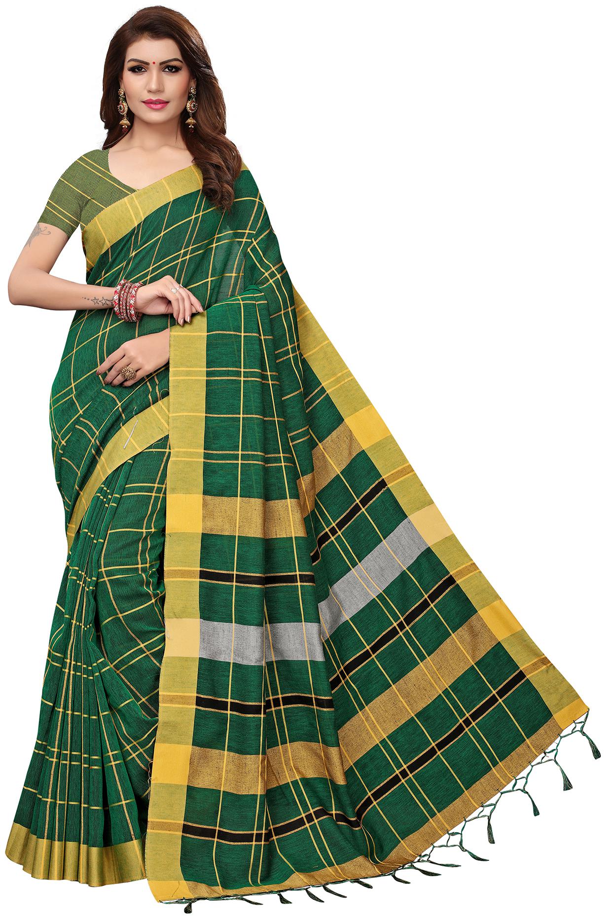 

Saree Mall Green Party Wear Pure Linen Handloom Solid Saree With Unstitched Blouse