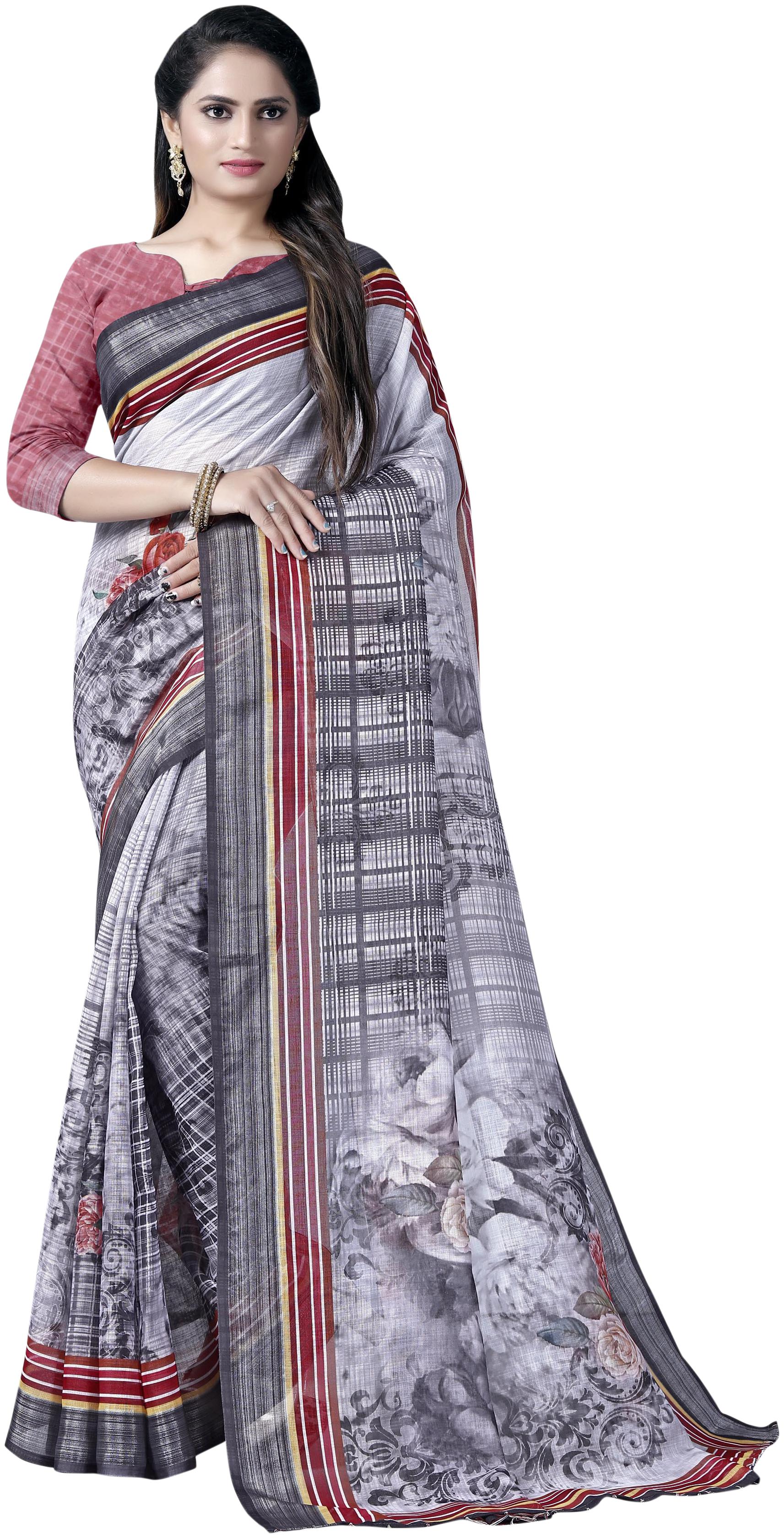 

Saree Mall Linen Casual Designer Saree With Blouse Black