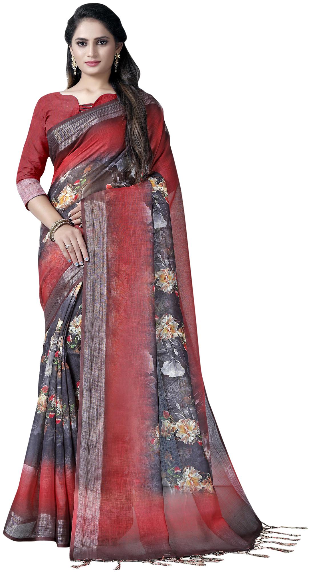 

Saree Mall Linen Casual Designer Saree With Blouse Black