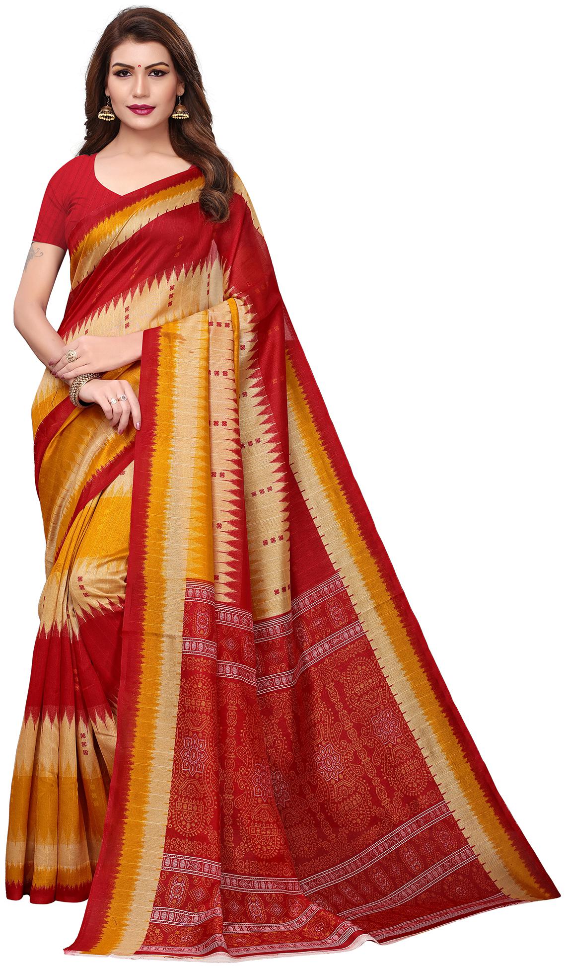 

Saree Mall Multicolor Casual Bhagalpuri Printed Saree With Unstitched Blouse
