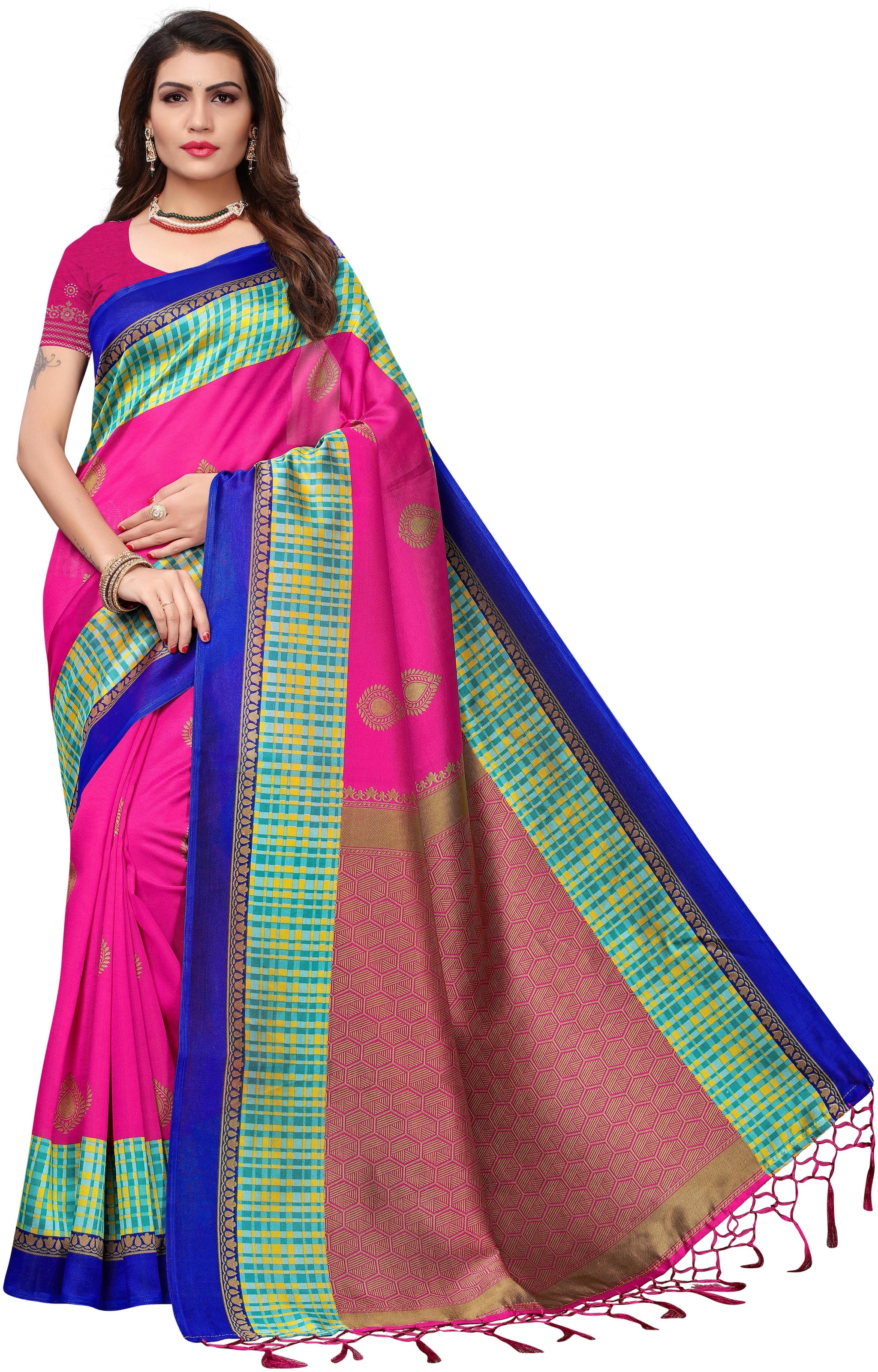 

Saree Mall Magenta Casual Art Silk Printed Saree With Unstitched Blouse