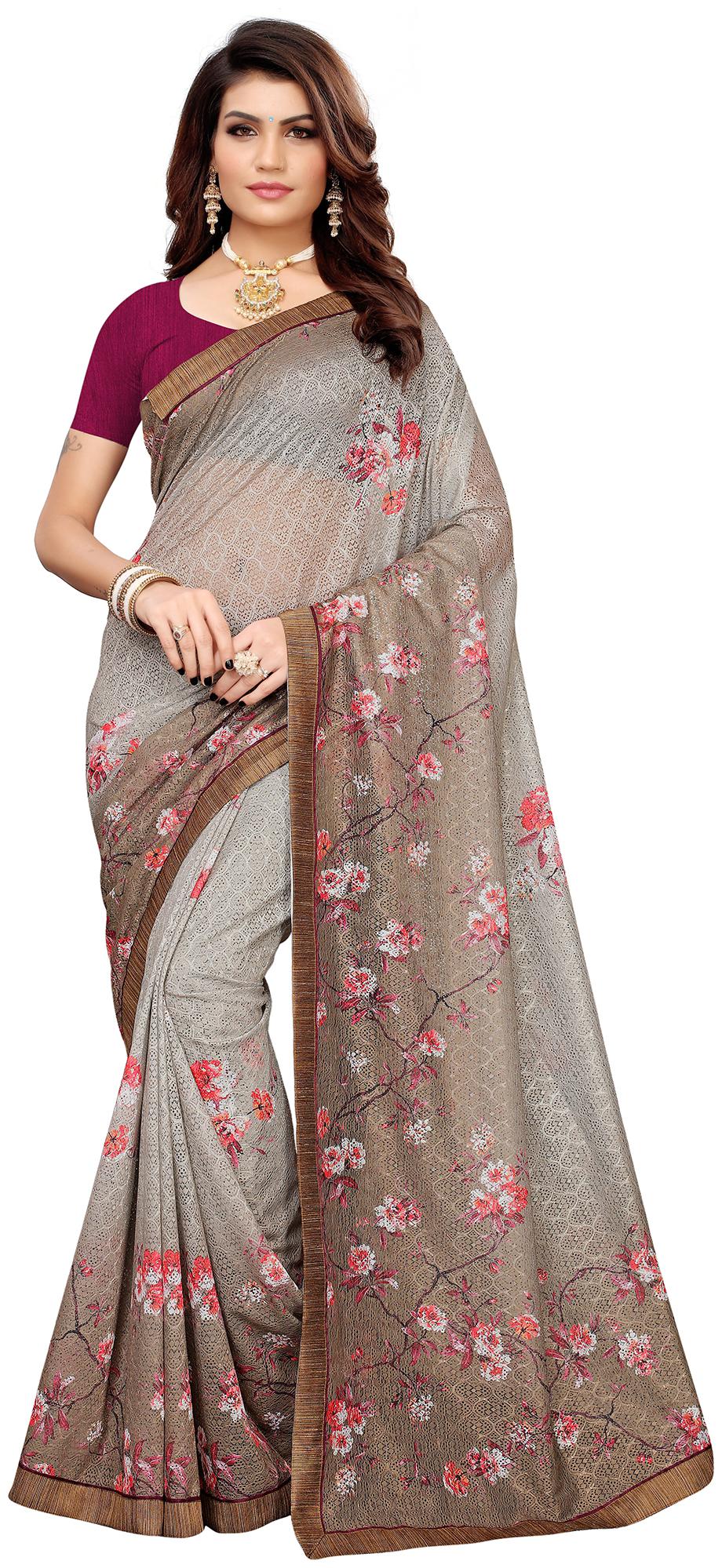 

Saree Mall Net Party Designer Saree With Blouse Grey