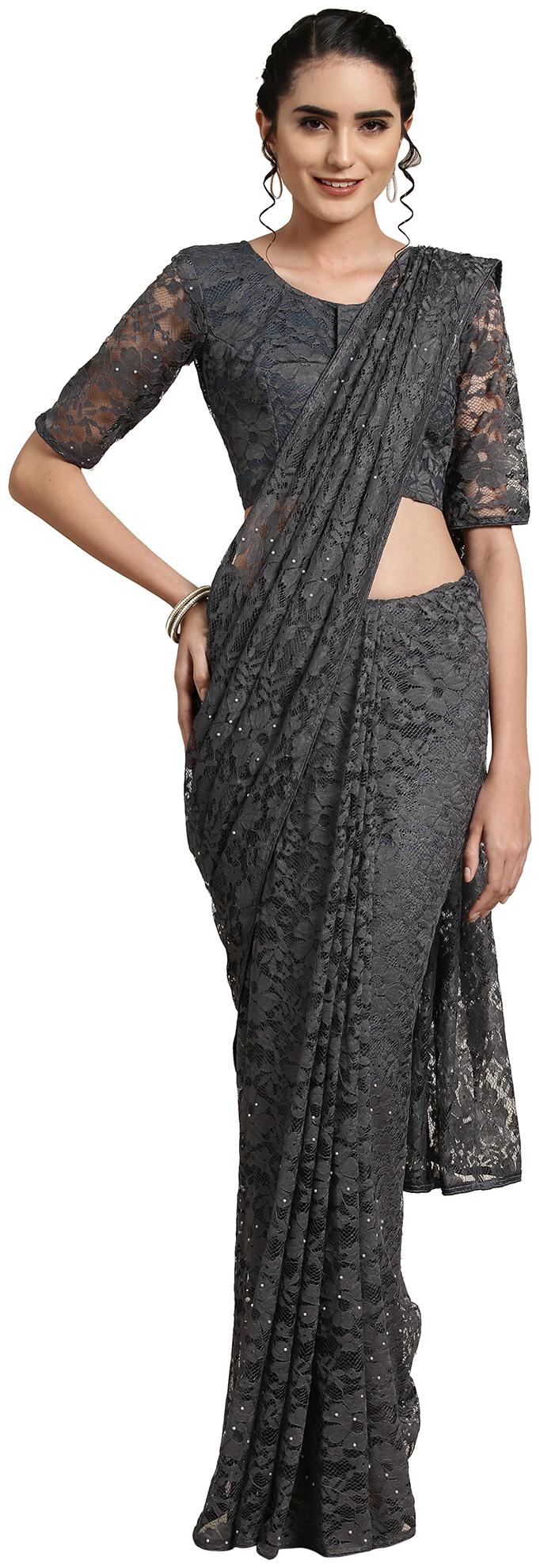 

Saree Mall Grey Solid Universal Designer Saree With Blouse With blouse