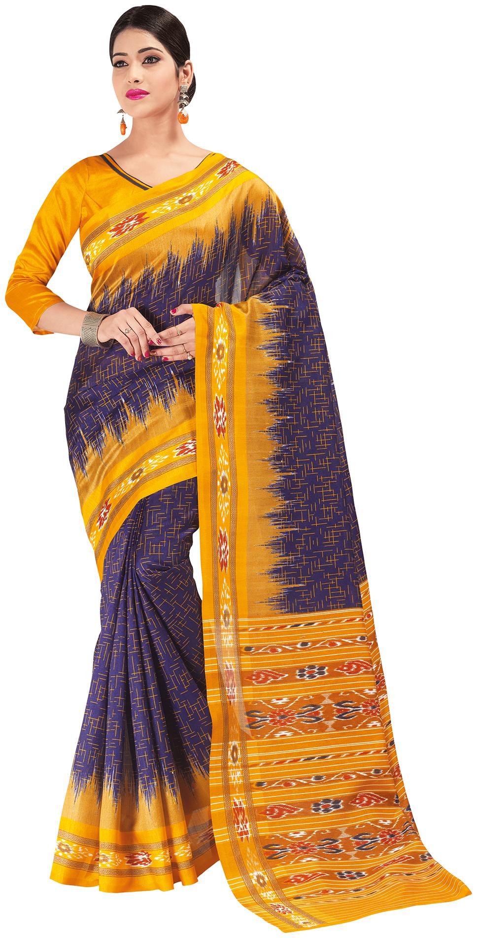 

Saree Mall Navy Blue Festive Wear Art Silk Printed Saree With Unstitched Blouse
