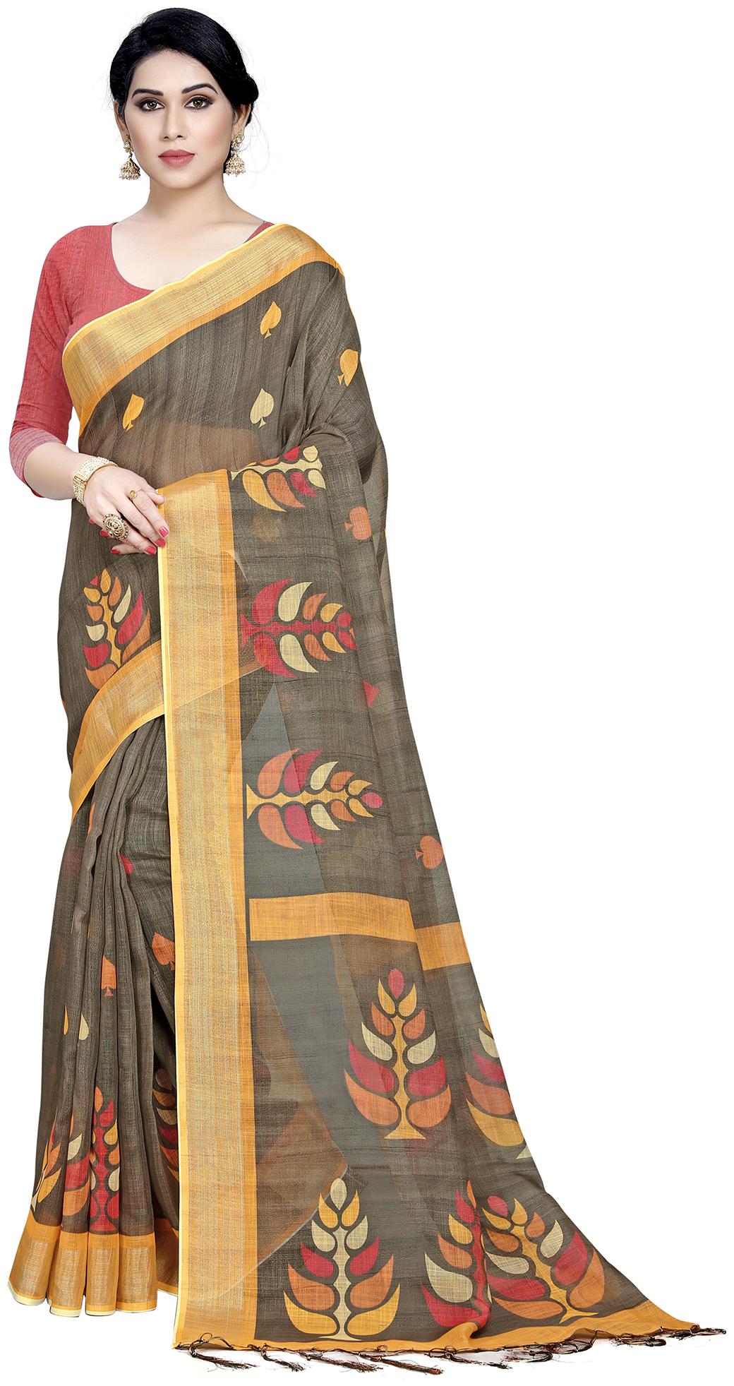 

Saree Mall Pink Casual Linen Digital Print Zari Border Saree With Unstitched Blouse