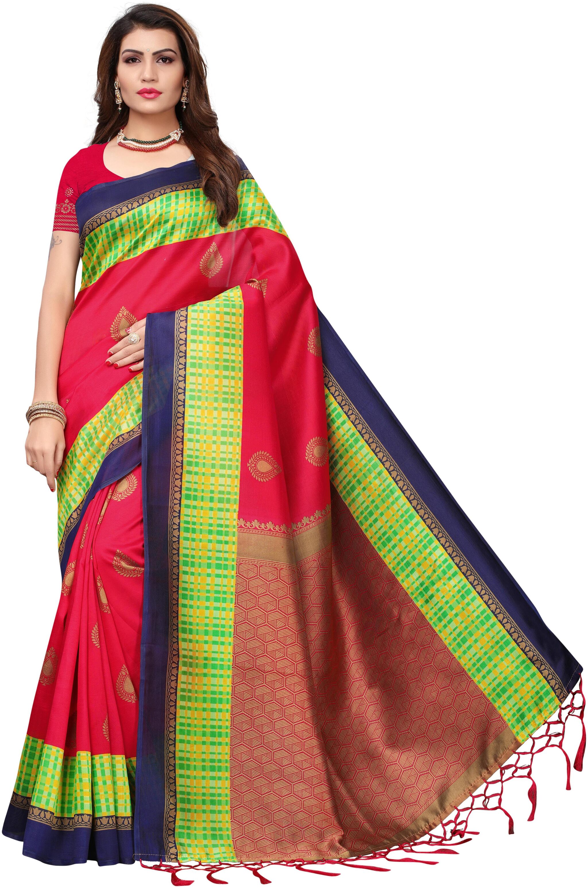 

Saree Mall Pink Casual Art Silk Printed Saree With Unstitched Blouse