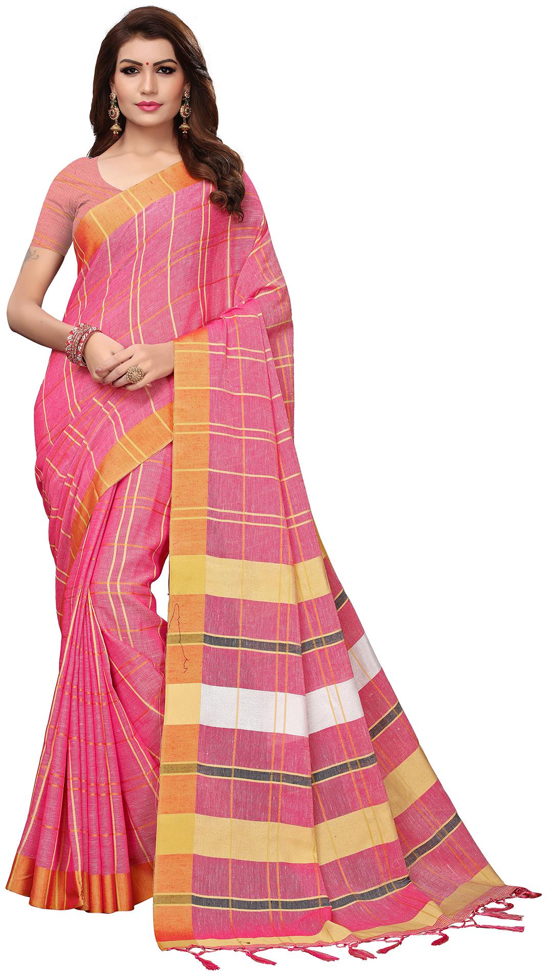 

Saree Mall Pink Party Wear Pure Linen Handloom Solid Saree With Unstitched Blouse