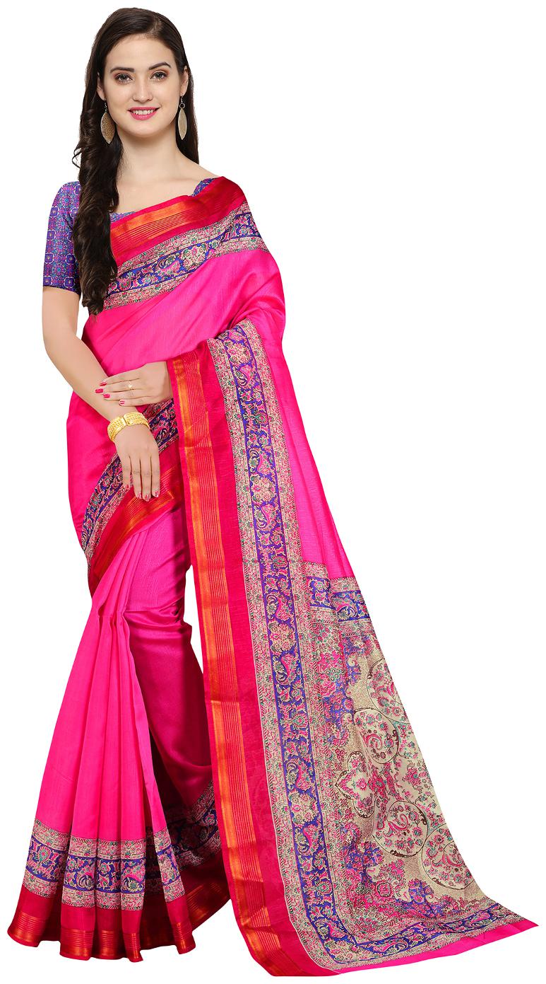 

Saree Mall Pink Casual Fancy Silk Printed Saree With Unstitched Blouse