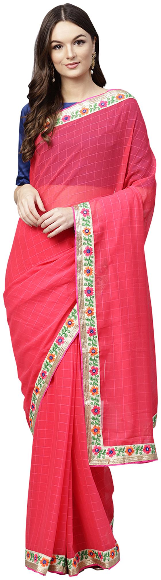 

Saree Mall Pink Festive Wear Georgette Embellished Saree With Unstitched Blouse