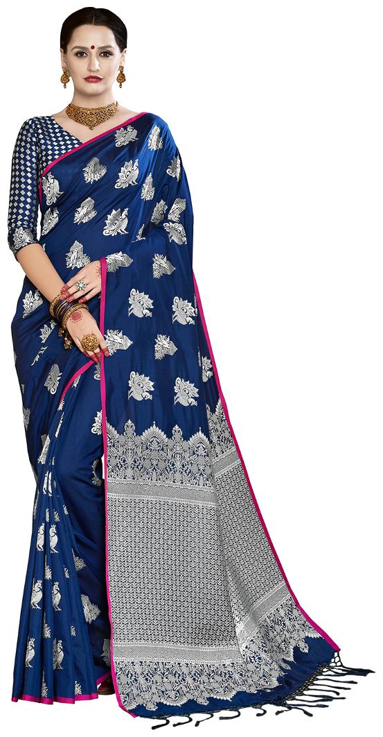 

Saree mall Royal Blue Festive Wear Silk Banarasi Saree With Unstitched Blouse