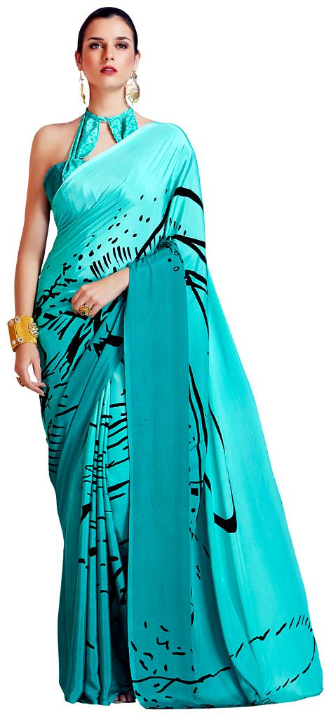 

Saree mall sky blue Casual Crepe Silk ethnic Saree With Unstitched Blouse