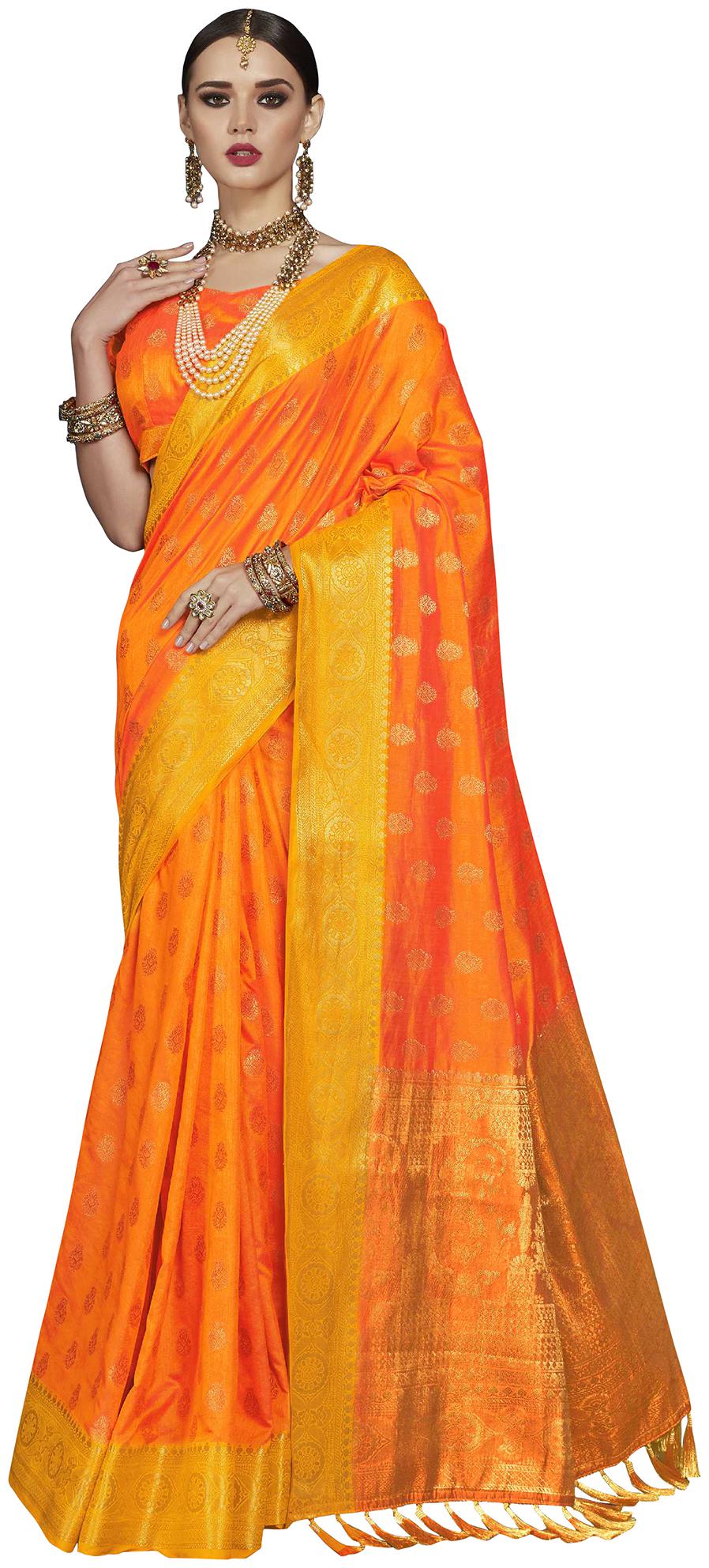 

Saree Mall Silk Banarasi Sarees Orange