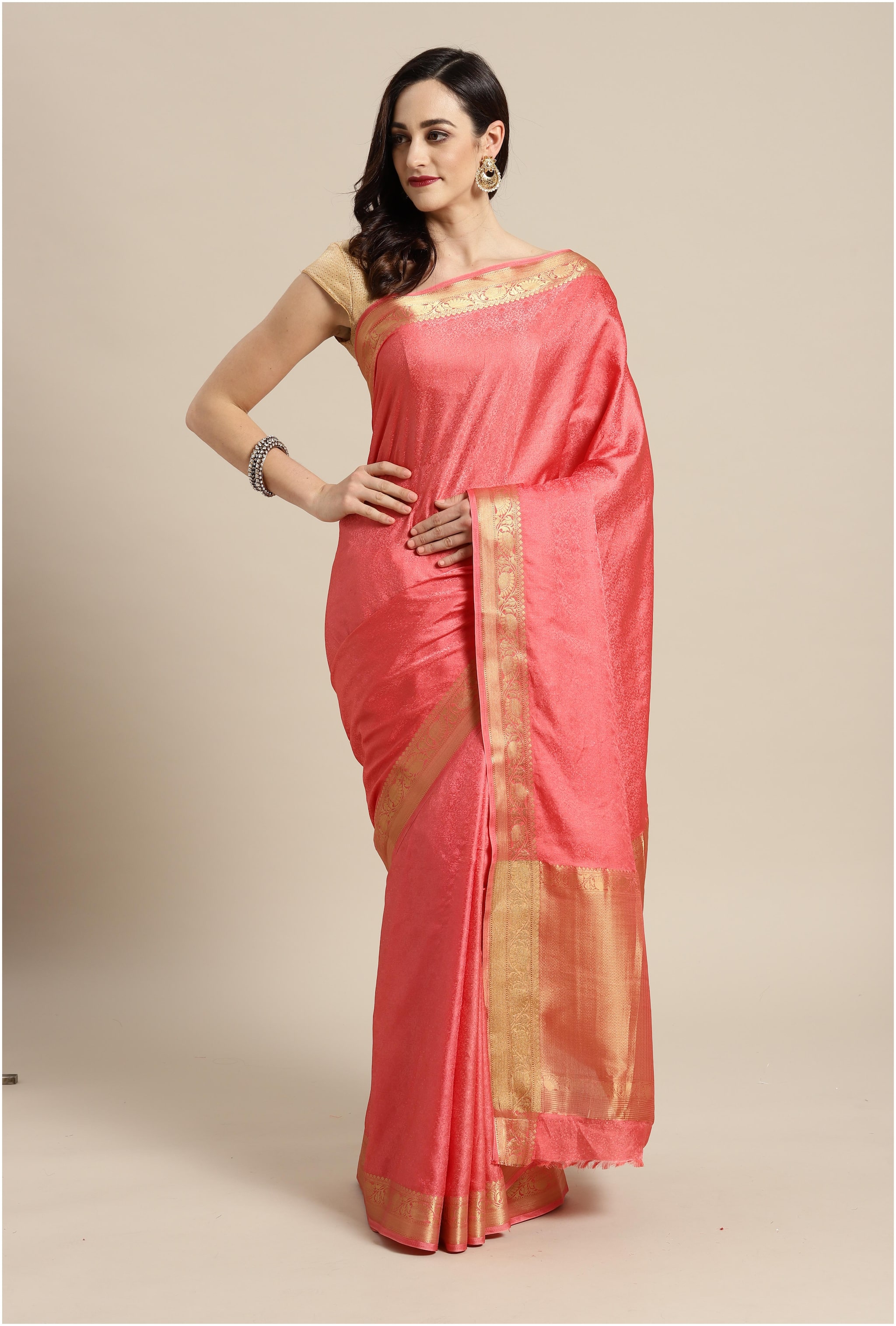 

Saree Mall Silk Festive Banarasi Designer Saree Peach