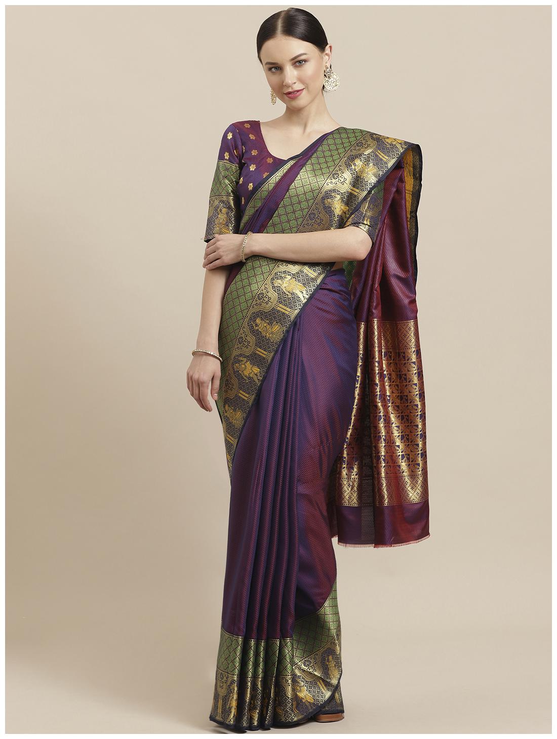 

Saree Mall Women Silk Woven Purple Designer Saree With Blouse