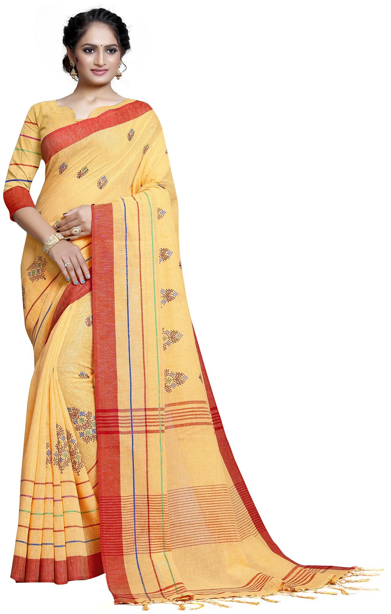 

Saree Mall Women Linen Saree Yellow