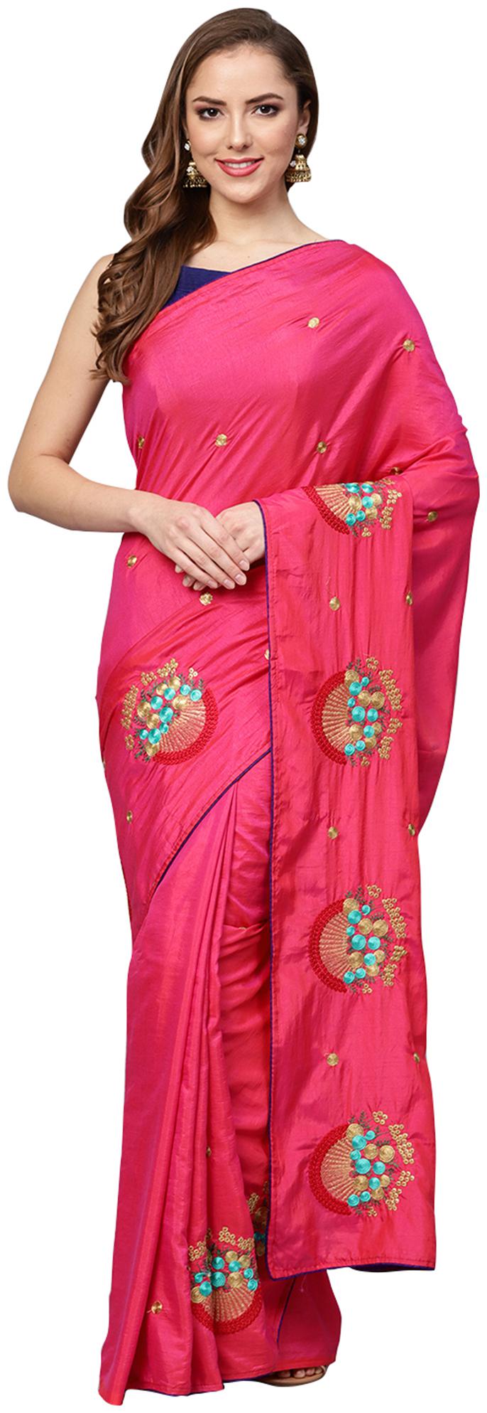 

Saree Malll Magenta Party Wear Silk Blend Solid Saree With Unstitched Blouse