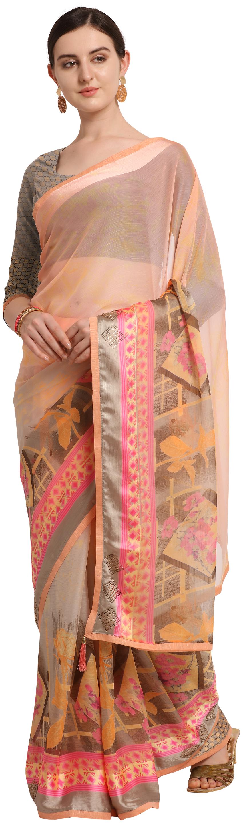 

Saree Nx Chiffon Saree Stone Work Peach Color