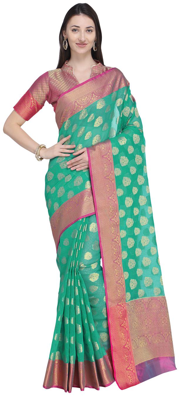 

Saree Swarg Sea Green Supernet Woven Design Banarasi Saree