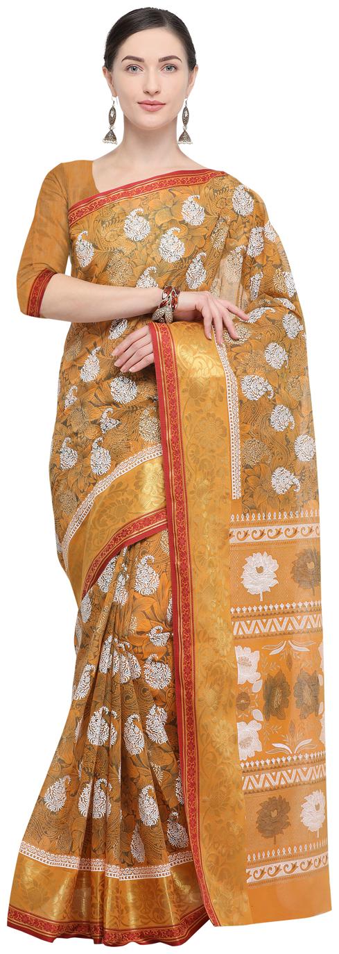 

Saree Swarg Mustard Cotton Blend Saree with Blouse