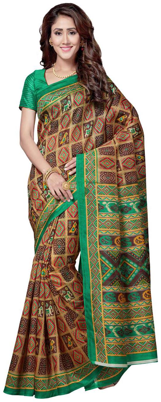

Saree Swarg Beige and Green Art Silk Printed Saree with Blouse