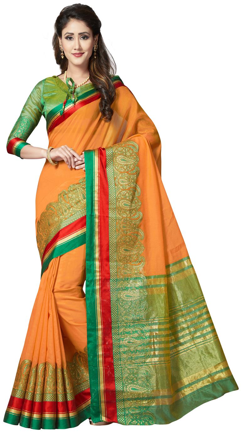 

Saree Swarg Mustard Cotton Blend Saree with Blouse