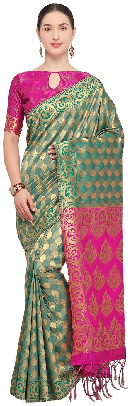 

Saree Swarg Green Silk Blend Saree with Blouse