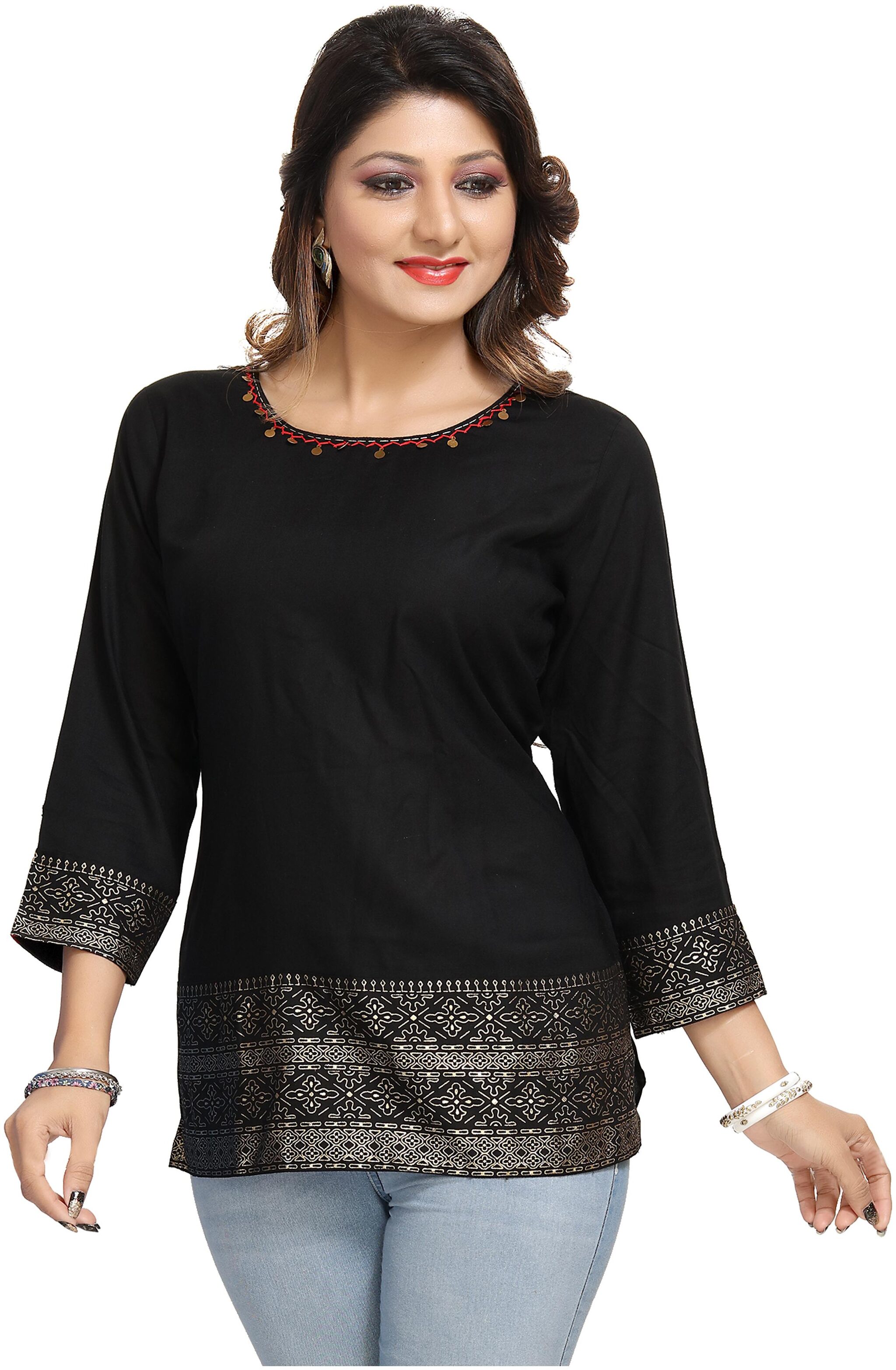 

Saree Swarg Women Black Viscose Rayon Printed Short Kurti
