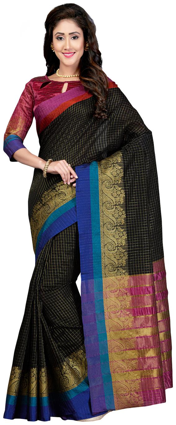 

Saree Swarg Black Silk Blend Saree with Blouse