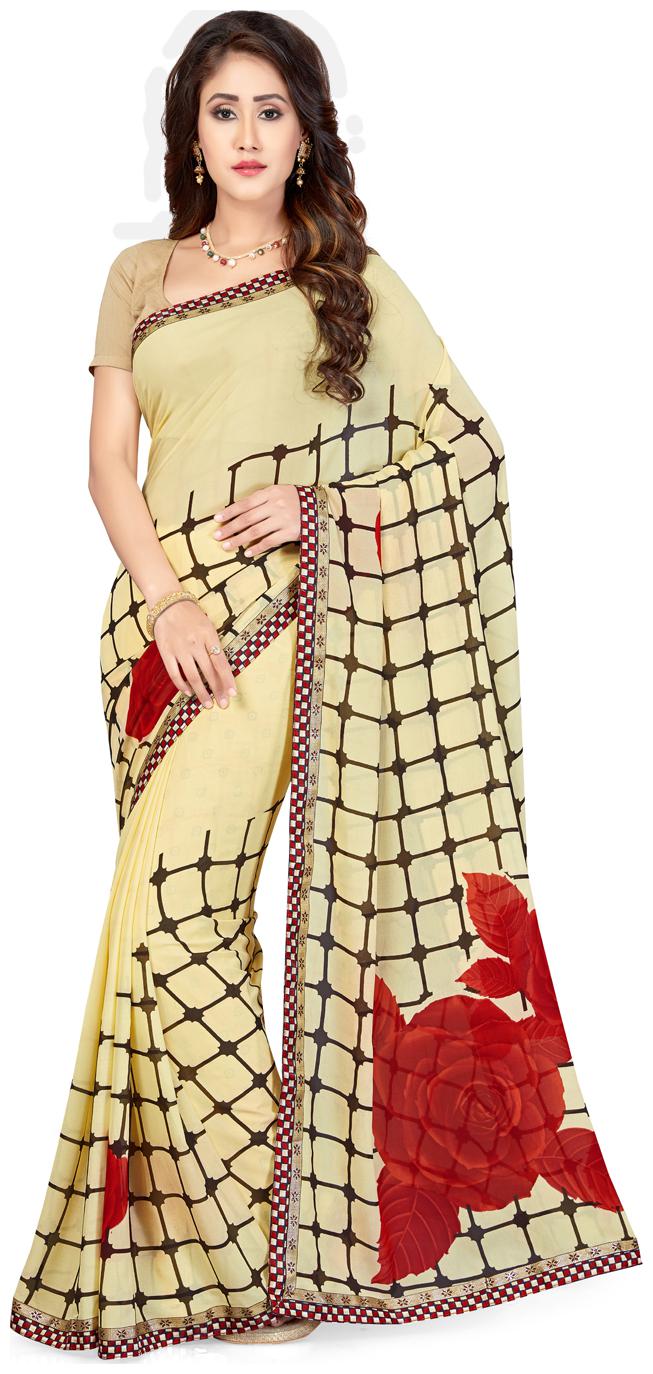 

Saree Swarg Beige Faux Georgette Printed Saree with Blouse
