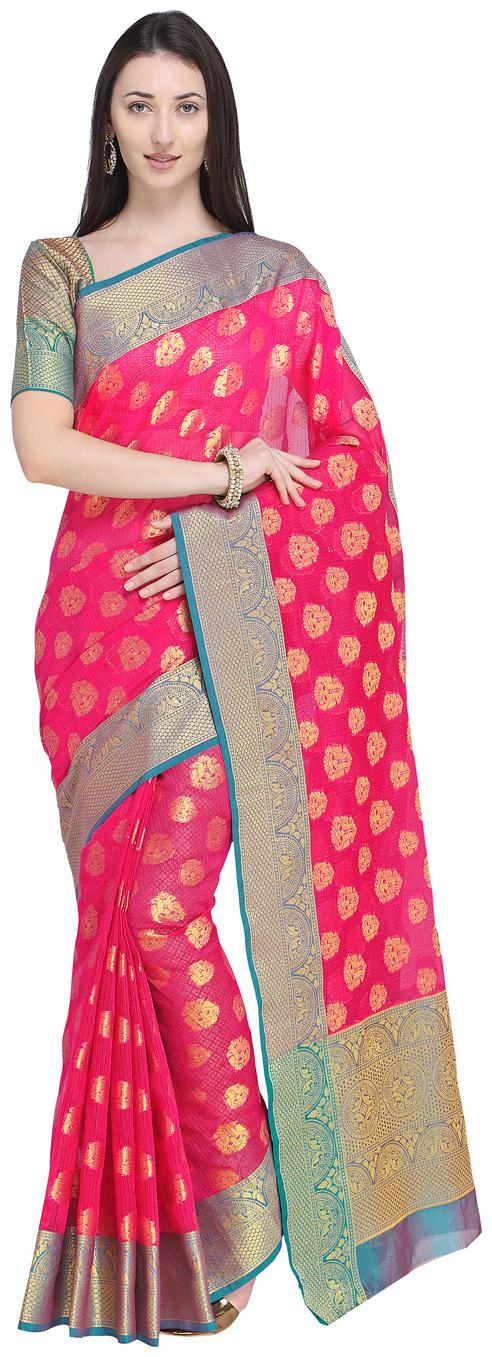 

Saree Swarg Pink Supernet Woven Design Banarasi Saree