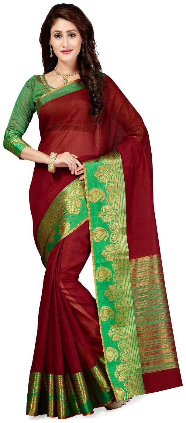 

Saree Swarg Maroon Cotton Blend Saree