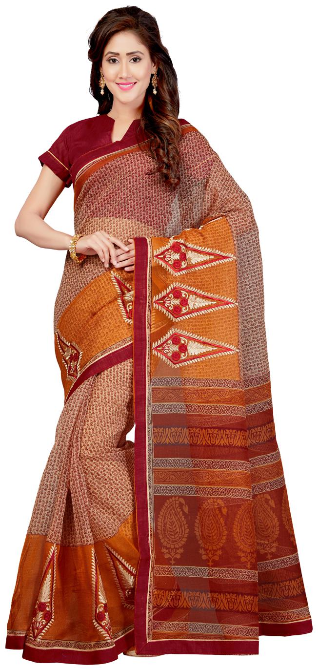 

Saree Swarg Cream Supernet Embroidered Saree with Blouse