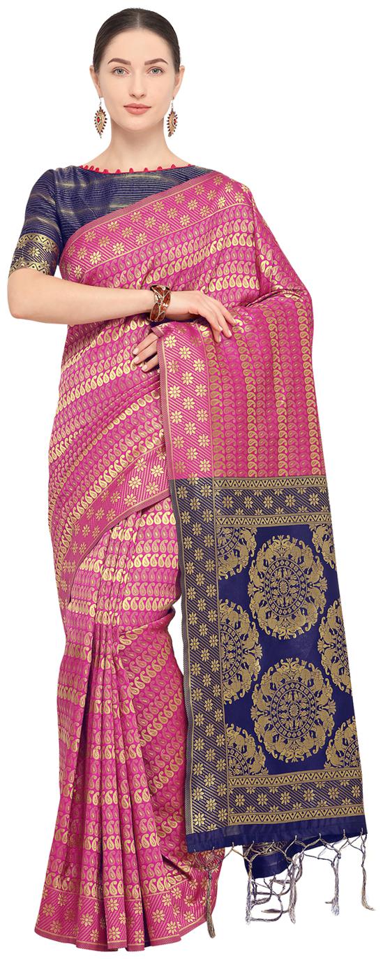 

Saree Swarg Pink Silk Blend Saree with Blouse