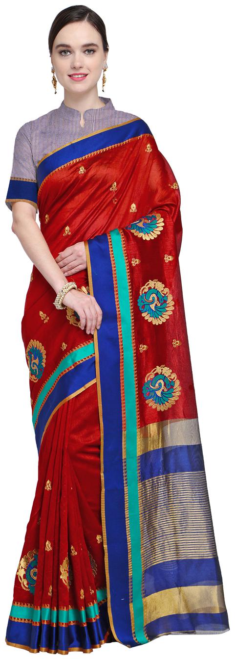 

Saree Swarg Maroon Silk Blend Embroidered Saree with Blouse