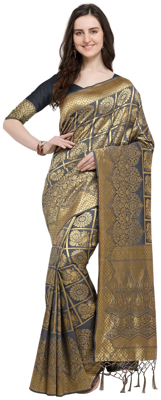 

Saree Swarg Grey Silk Blend Saree with Blouse