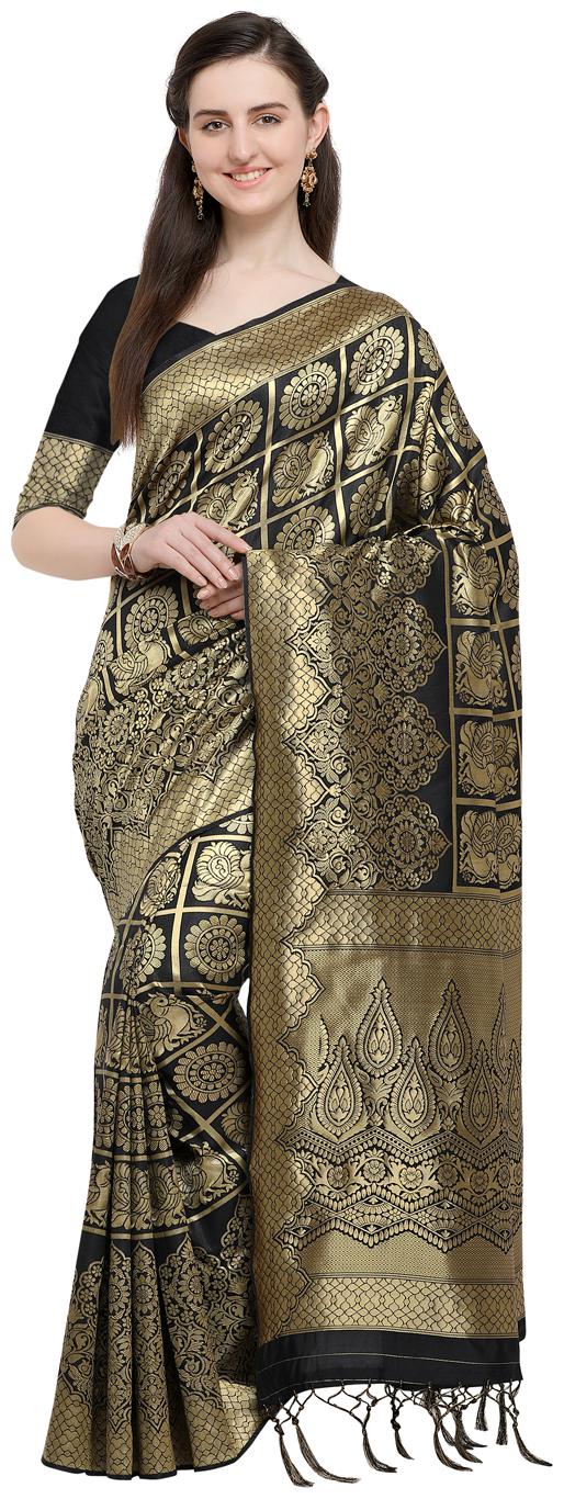 

Saree Swarg Black Silk Blend Saree with Blouse