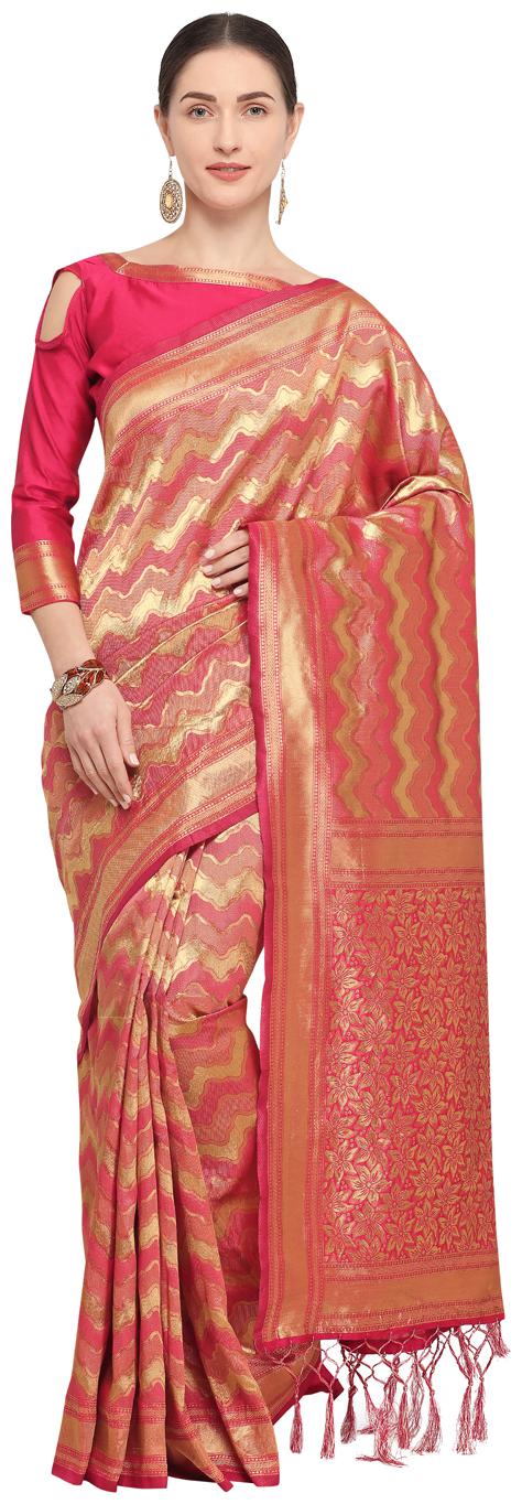 

Saree Swarg Pink Silk Blend Saree with Blouse