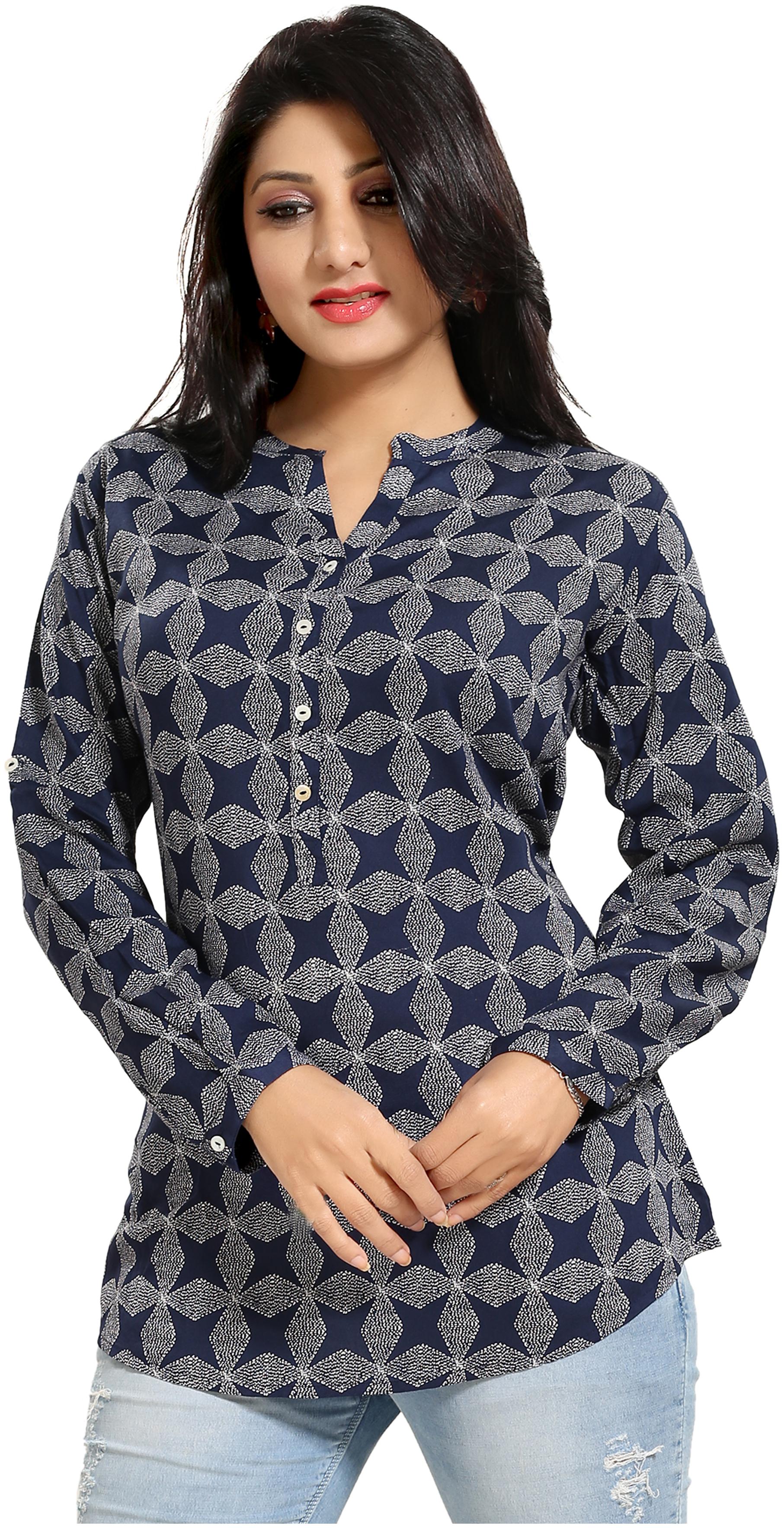 

Saree Swarg Women Navy Blue Viscose Rayon Printed Short Kurti