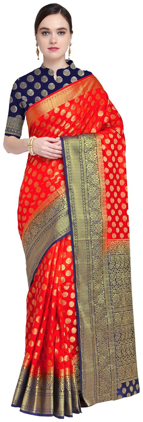 

Saree Swarg Red Silk Blend Saree with Blouse